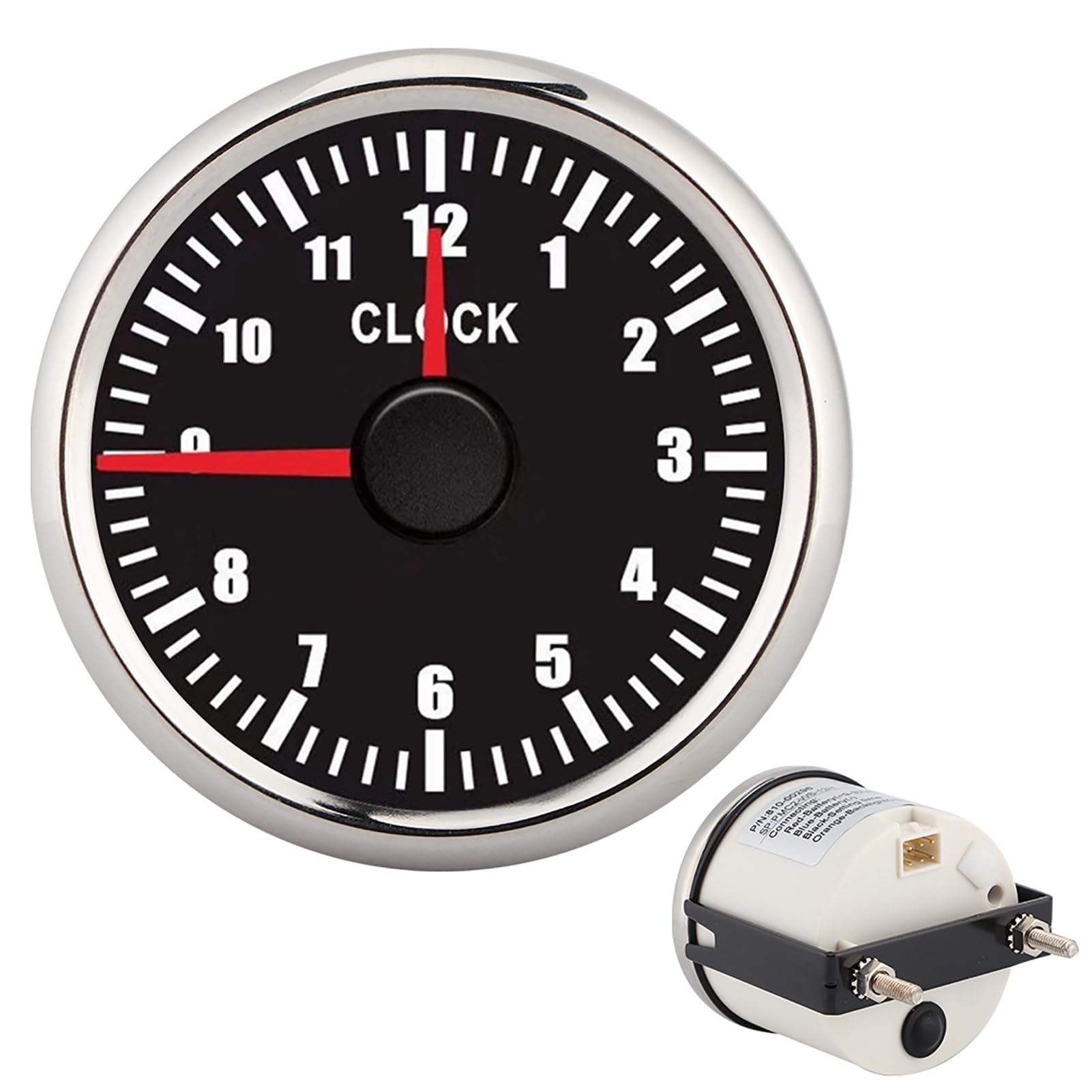 Akozon Compteur Horaire Universel 2 en 1 52mm 12V/24V (Black Dial Silver