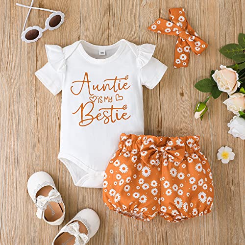 Image of Newborn Baby Girl Clothes Snap Cotton Bodysuit Floral Shorts Baby Headband Infant 3Pcs Outfits Summer Set