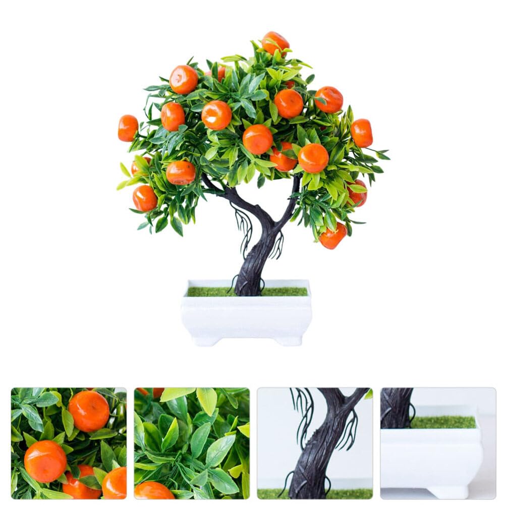 Luxshiny Artificial Orange Tree Potted Fake Orange Tree Realistic Orange Fruit Decor Mini Lifelike Faux Fruit Bonsai Simulation Green Plant with White Pot for Home Office