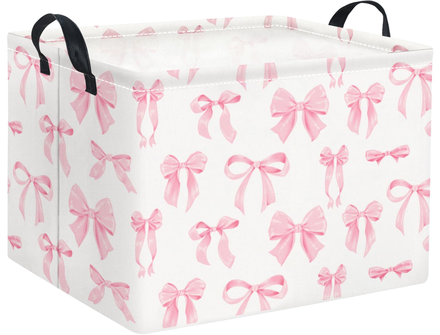 Rectangular Baby Kids Storage Basket for Home Kitchen Girls Cute Toy Storage Bin Organizer Shelf Book Room Decor(Silk Bowknot)