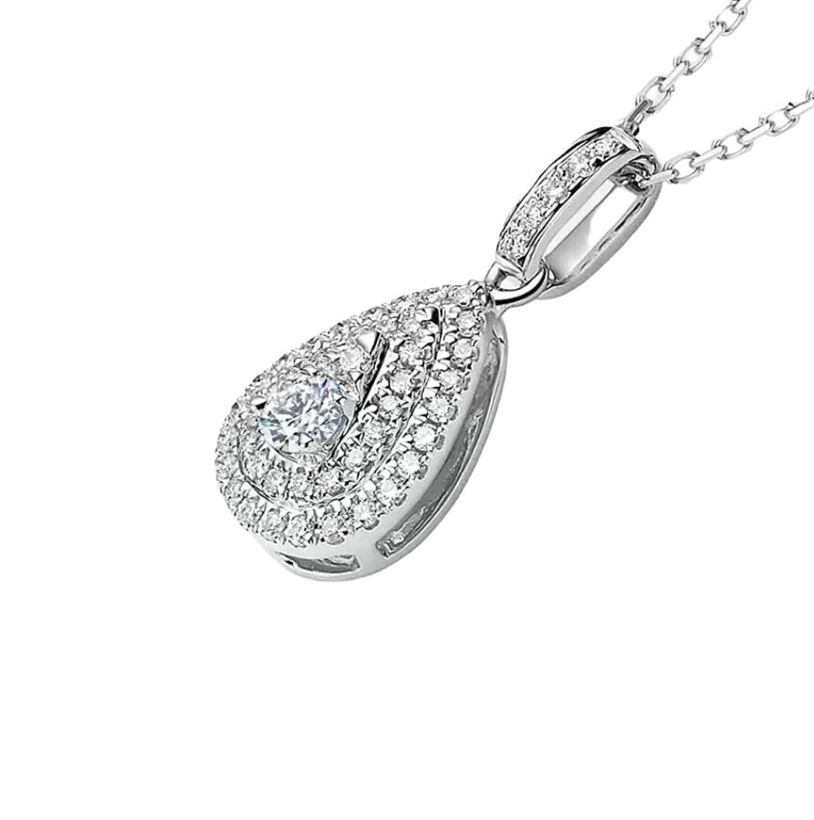 Collar con colgante de metal, collar largo con colgante para mujer con diamante en forma de pera de 0,15 quilates, oro blanco y platino de 9/14/18 quilates