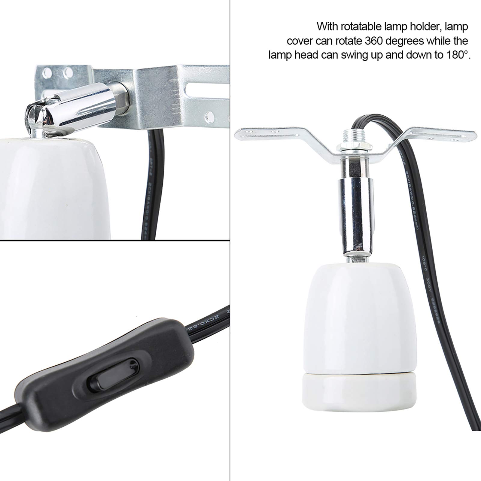 Wärmelampe Lampenfassung, E27 300W Drehbare Heizlampensockel Keramikfassung Reptilien Heizlampe Wärmespotlampe UV-Glühlampe Strahler Keramik-Heizlampe für Aquarium Eidechsen Schildkrötenschlangen