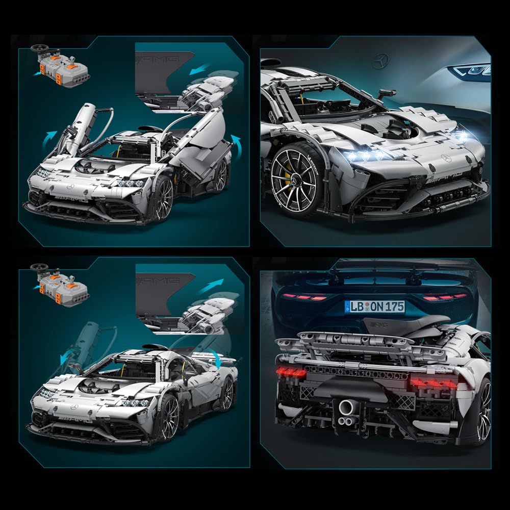 CaDA C61503W Mercedes-AMG ONE Builidng Block Set, 1:8 Mercedes AMG Speed Champion Brick Model with Ejection Start Gameplay, Super Car Collection Toy Sets for Adults (3295PCS)