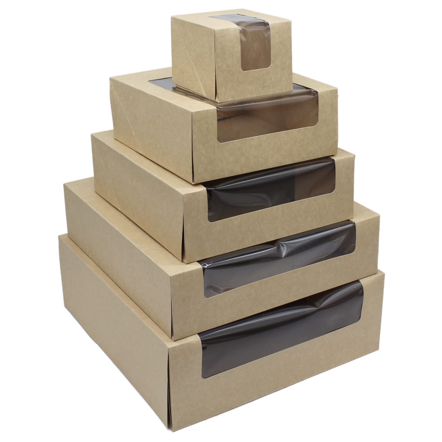 BAMI Tortenkarton | Kuchenkarton | Konditorkarton | Tortenbox | Vollpappe, braun mit Sichtfensterdeckel 32x32x11,5cm | 20 Stück
