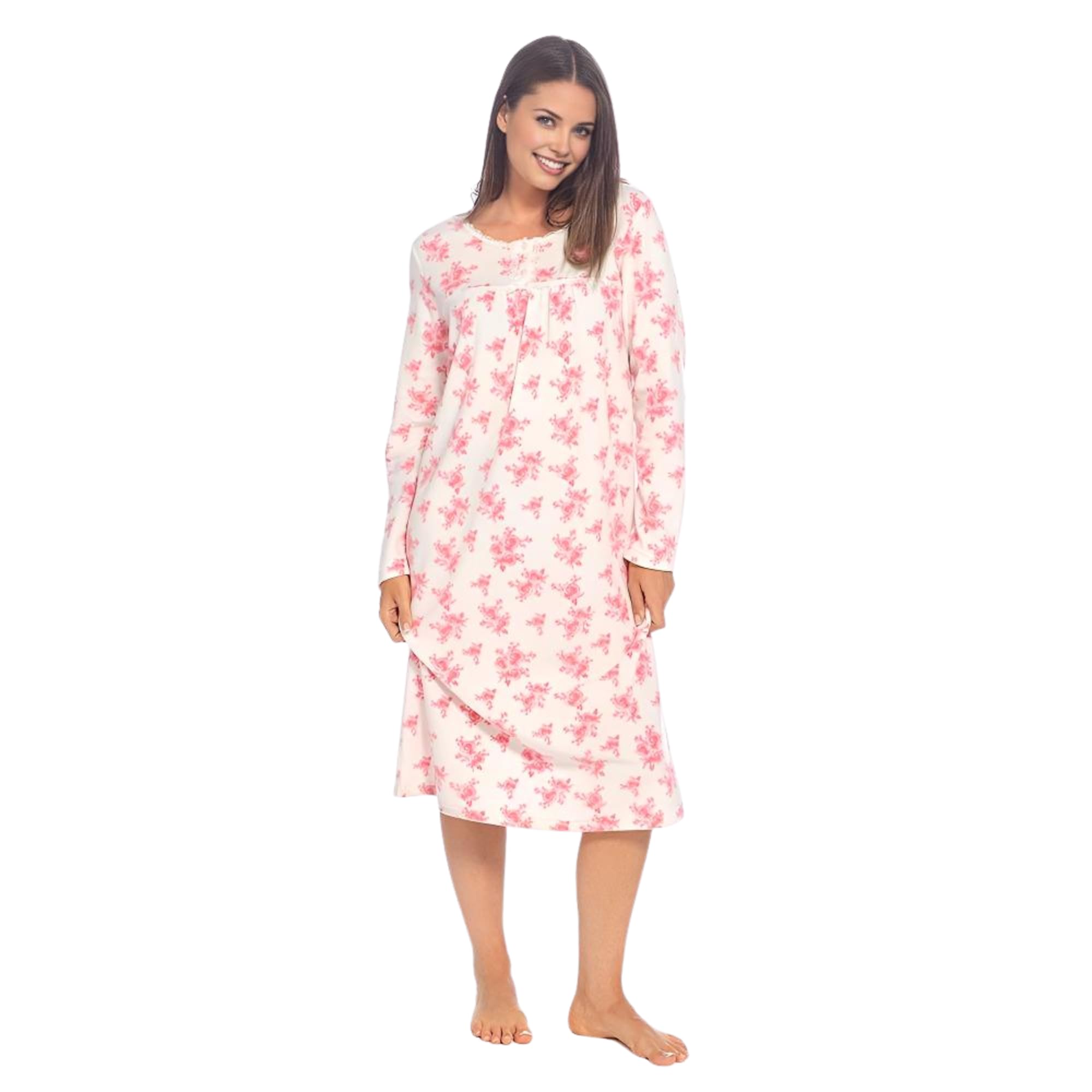 Insignia Women's Pink Print Long Sleeve Winter Warm Nighties Nightdress Cosy Fleece Floral (, 18-20)
