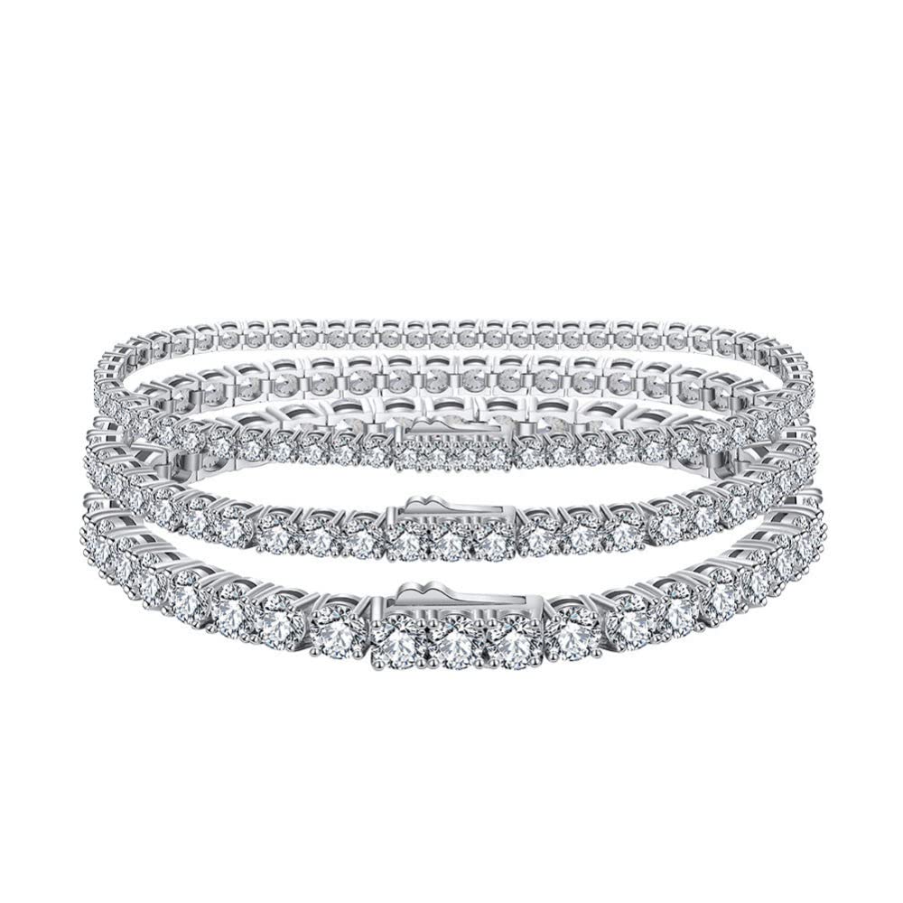 OZEO Armband Damen,S925 Sterling Silber Tennis Armband 3Mm Micro-Set Zirkon Charm Diamant X-Link Armbänder Exquisites Freundschaftsarmband Schmuck Für Damen Männer Geschenk, 7 Zoll