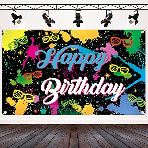 WEALLIN Happy Birthday Backdrop Banner, Black Happy Birthday Backdrop Large, Colorful Birthday Banner Backdrop, Birthday Party Decorations with Graffiti Pattern, Birthday Backdrop for Boys and Girls Cover