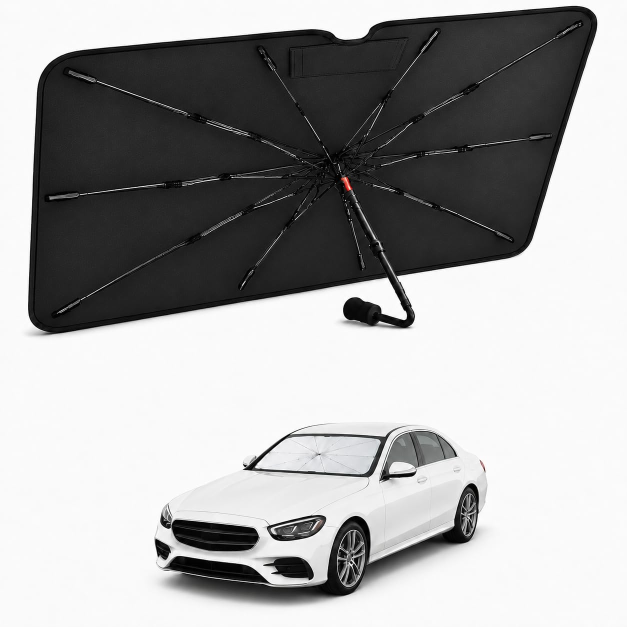 Photo 1 of [2026 Upgrade] Purehorizon Truck Windshield Sun Shade Umbrella, 61" x 33" for Full-Size Pickups, Fits Select F-150/RAM/Tundra/Sierra, UPF 80+ Blackout Fabric, 10-Rib Frame, 360° Handle