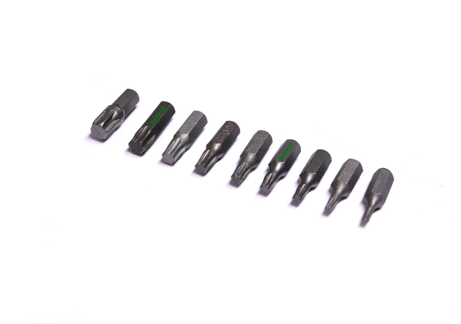 Barnwell Set Of 9 Torx Star Screwdriver Bits T8, T10, T15, T20, T25, T27, T30, T40, T45