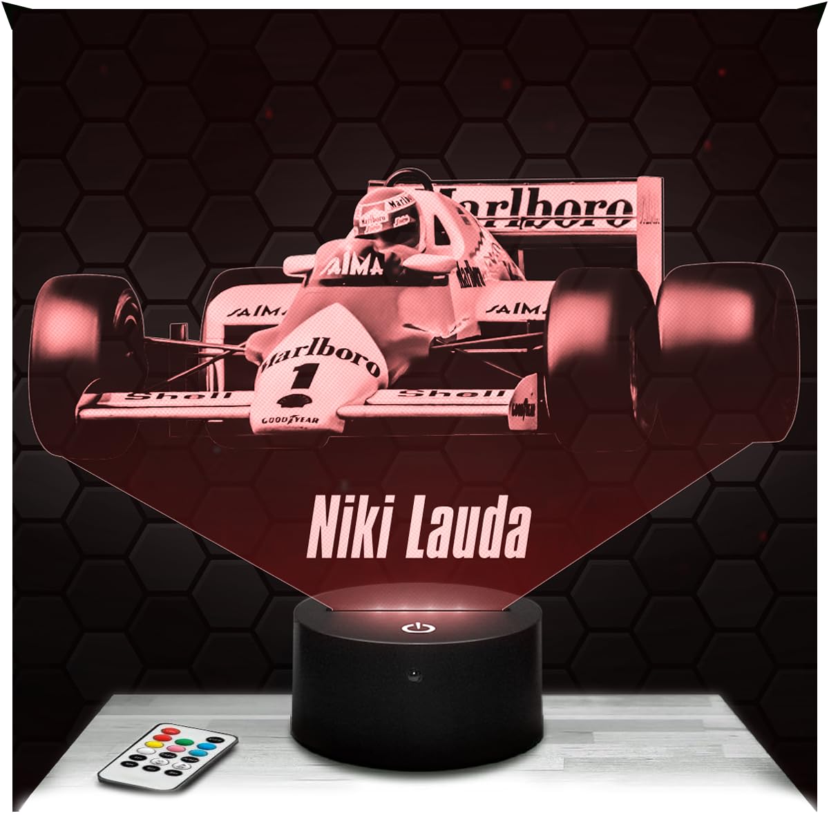 Lampephoto.fr - Niki Lauda 3D Lamp, Night Light 3D LED Illusion Lamp, Decoration Formula 1 Single-Seater F1 Driver, Gift idea for Boy's Room, Night Light for Children's Bedroom, Gifts Merchandising