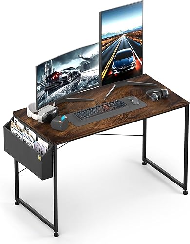 MoNiBloom Escritorio para juegos de oficina en casa, mesa de estudio de computadora de 47 pulgadas con una bolsa de almacenamiento, marrón rústico