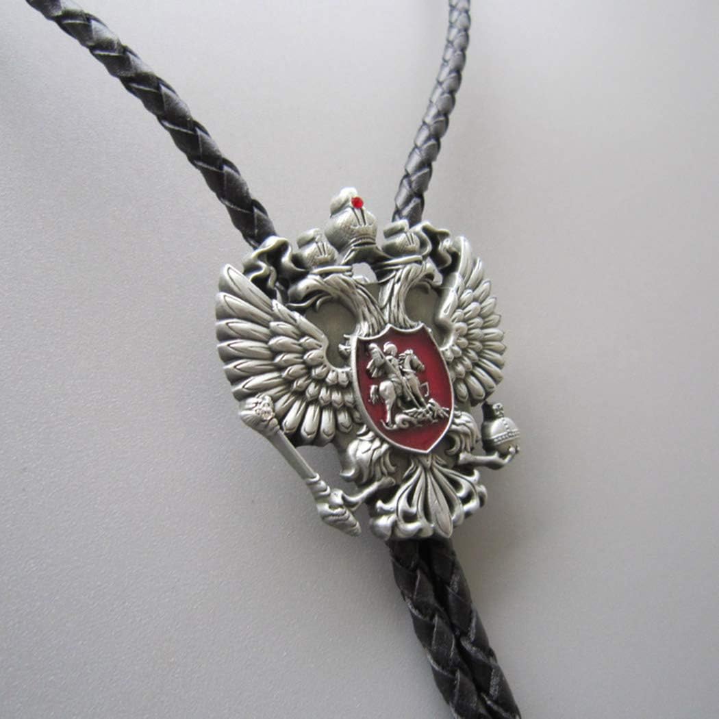 Bolo Tie for Men,Cowboy Necklace,Antique Silver Russia Eagle Enamel Bolo Tie