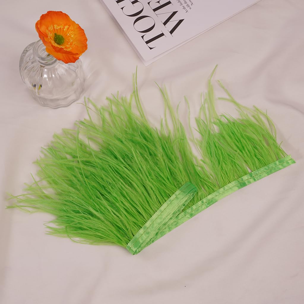 2Yard Lime Green Ostrich Feather Fringe Trim 4-6inch in Width for DIY Costume Sewing Craft Decor Dress Accessories Party Supplies Festival Outfits - Image 3