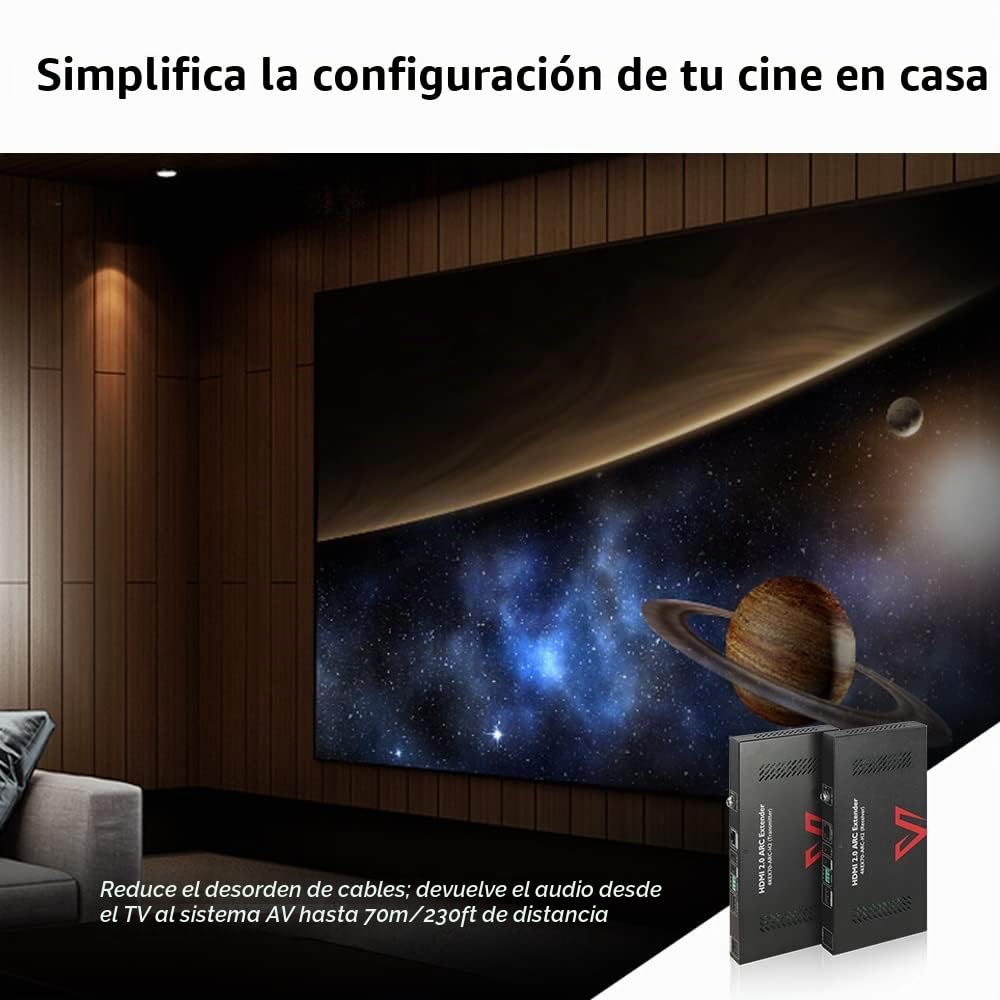 Extensor HDMI 4K ARC (HDBaseT) hasta 70m/230 pies, 4K a 60 Hz con HDR10 y 3D, Audio S/PDIF, Canal de Retorno de Audio, Gestión EDID, HDCP 2.2, PoC Bidireccional + IR + RS232, a Través de Cat 5e/6/7