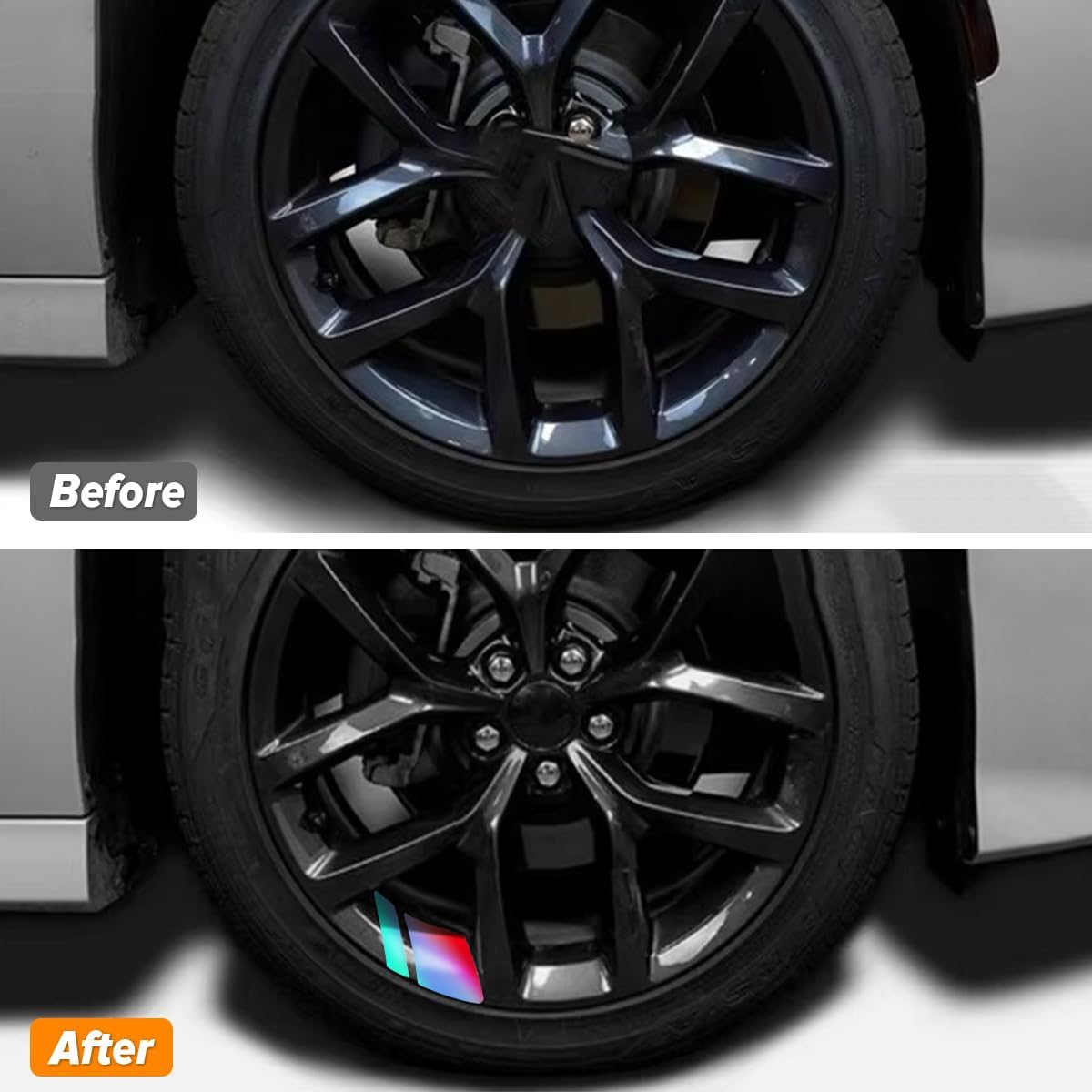 Mandark 12PCS Car Wheel Rims Decal Stripes, Reflective Vehicle Tire Rim Stickers for 18-21 Inch Wheels, Safety Auto Exterior Hash Stripe Sticker Decoration, Universal for SUV, Truck, RV (Laser Silver) thumbnail