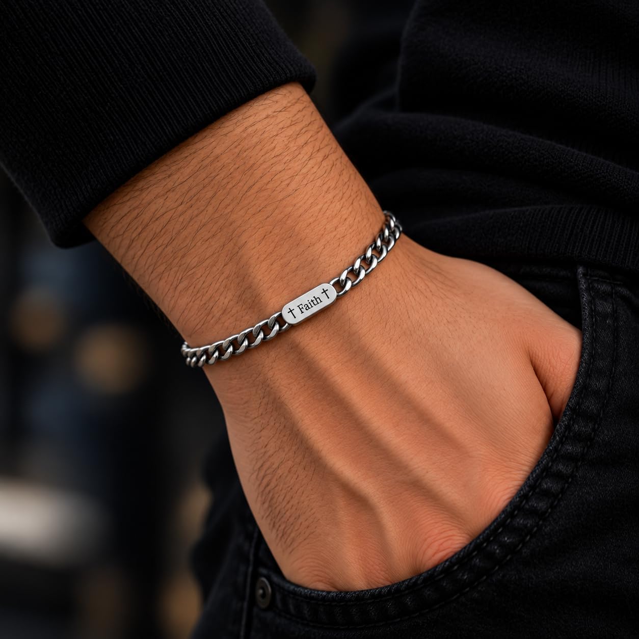 Men's Stainless Steel Silver Bracelets ,Silver Engrave Christian Bracelets for Men, Stainless Steel Bracelets ,Stainless Steel Bracelets for Men,Stainless Steel Mens Silver Bracelets Gifts for Men Jewelry .