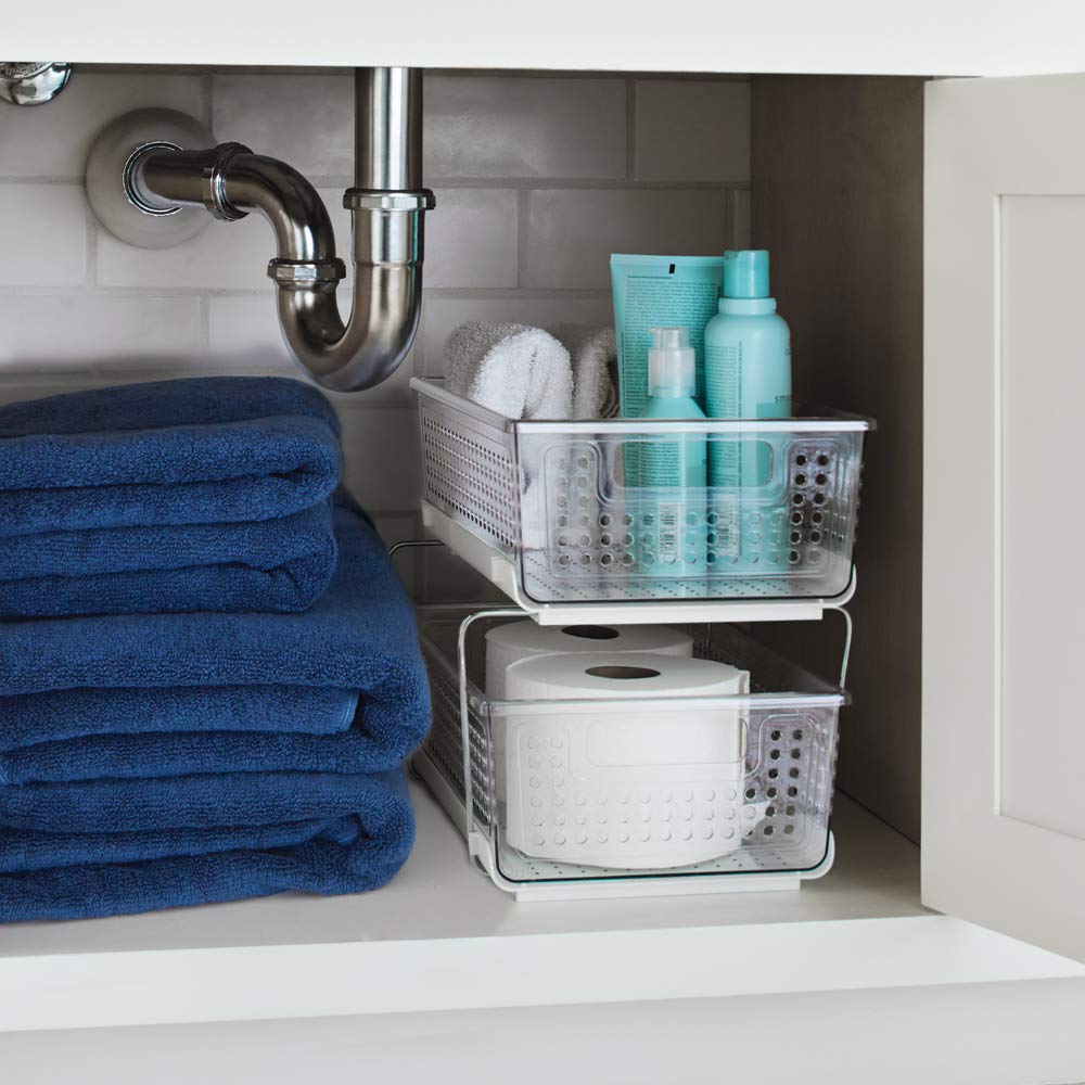 madesmart 2-Tier Organizer Without Dividers-Bath Collection Slide-Out Baskets with Handles, Space Saving, Multi-Purpose Storage & BPA-Free, Large, Clear : Home & Kitchen
