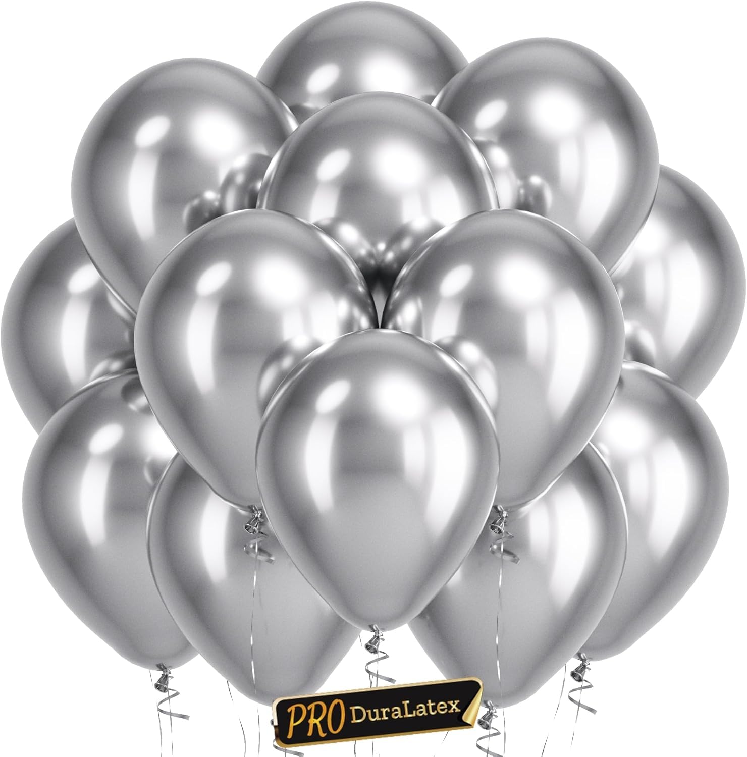 Bezente Pro Duralatex Metallic Silver Extra-Thick Balloons 100 Pack 12 inch