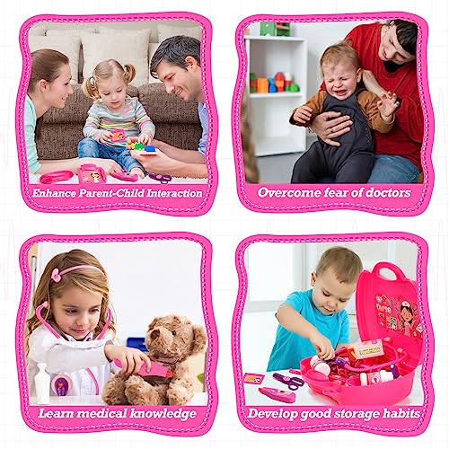 Liberry Doctor Kit for Toddlers 3-5 Years Old, 15 Pcs Kids Doctor Playset with Electronic Stethoscope, Pretend Play Toys for Boys Girls (Pink)