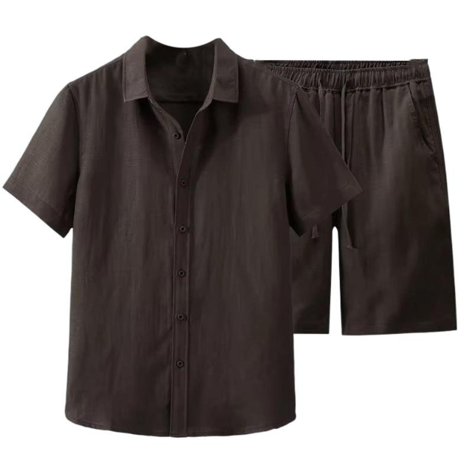 Set da uomo casual traspirante, camicia a maniche corte e pantaloncini estate