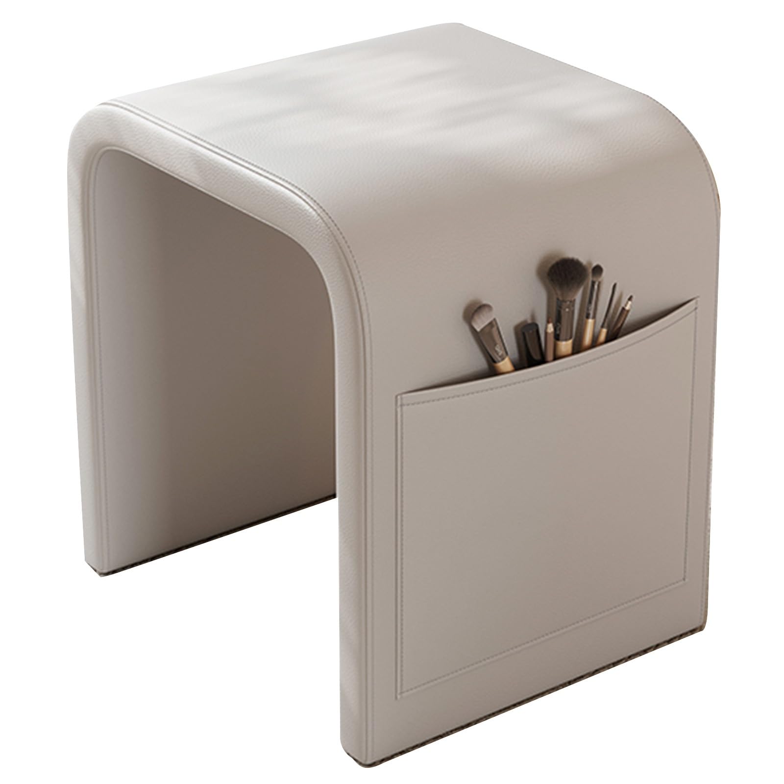 ZAWQFDZ Taburete Maquillaje en Forma de U, Pequeño Taburete para Tocador de Cuero, Silla Tocador Maquillaje con Bolsillo Lateral, sin Ensamblaje, Ideal para Tocador, Dormitorio y Sala de Estar(Gray)