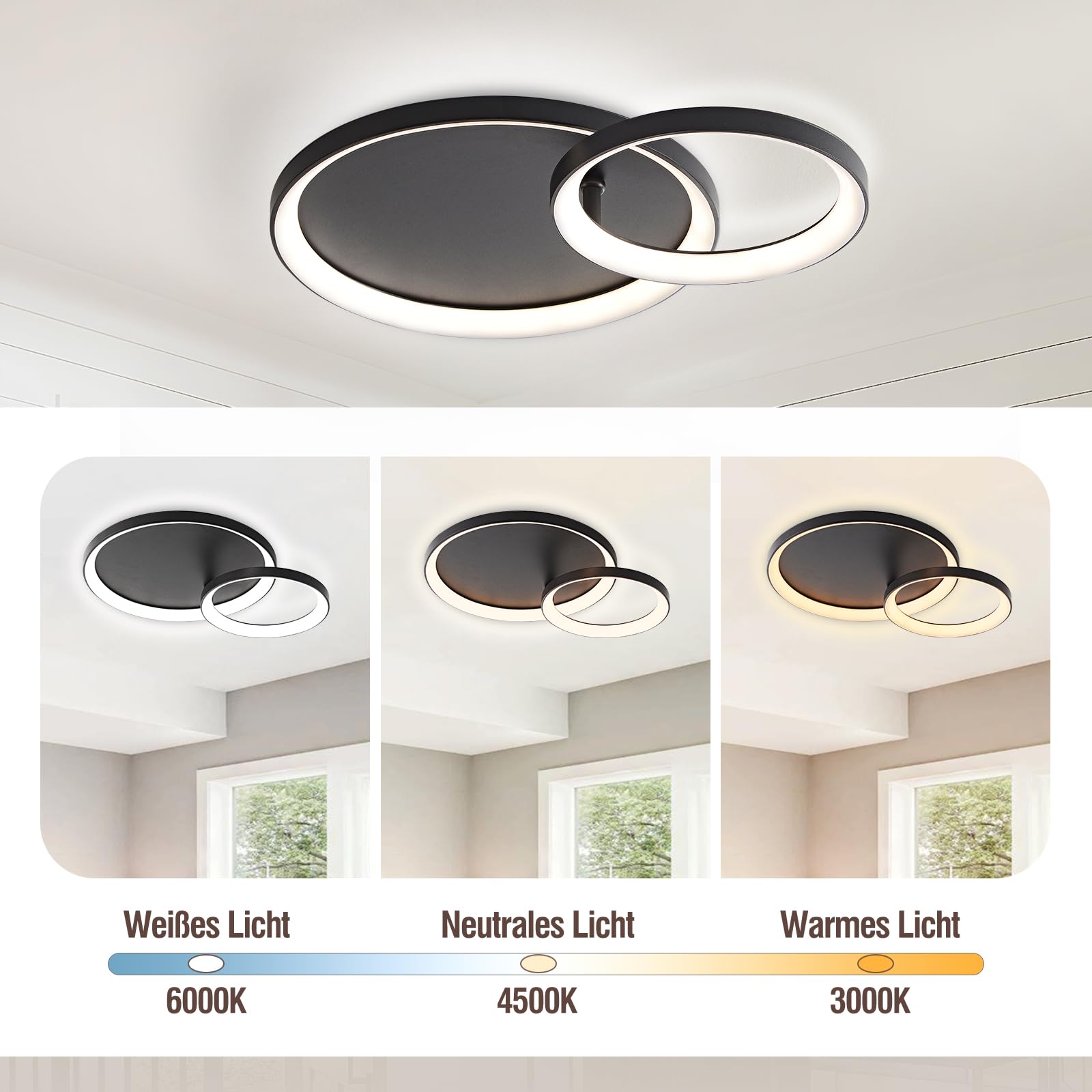 Plafoniera LED Soffitto Moderna, Dimmerabile Lampadario LED Soffitto con Telecomando, 3000K-6000K, Design Geometrico per Camera da Letto, Soggiorno, Salone, Cucina,42CM/28W Rotonda
