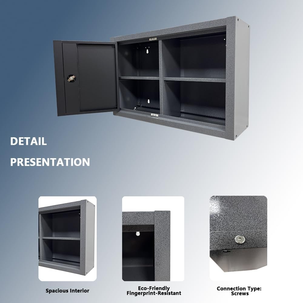 JZD Steel Wall Cabinet for Tool Organization with Two Removable Shelves, Industrial-Strength Metal Hanging Cabinets, for Garage Workshop