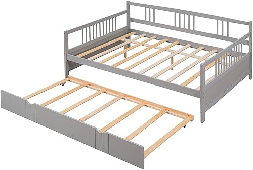 Miniatura 5 de BIADNBZ Sofá cama matrimonial, marco de cama de madera con nido de tamaño individual para niños, soporte de listones de madera, sala de estar,