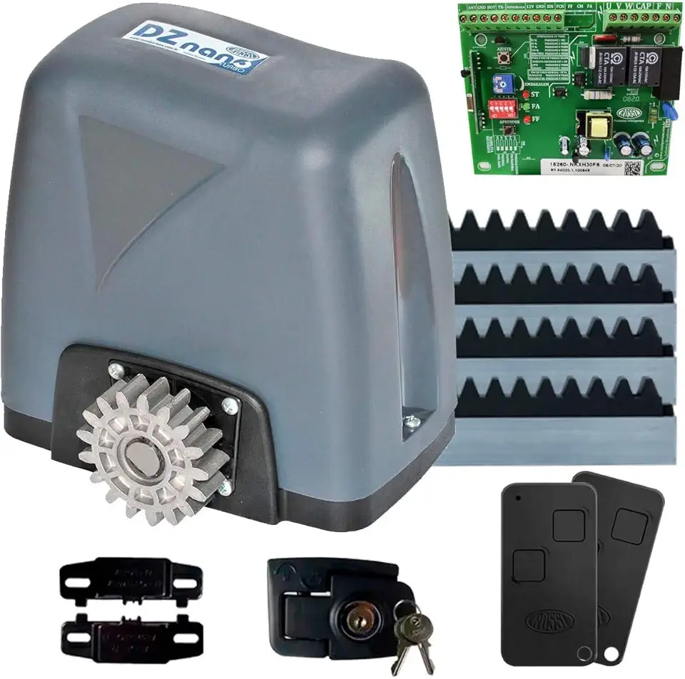 Motor Para Portão Eletrônico Dz Nano 36 Turbo 600kg 1/4 HP Rossi 4 Metros e Meio de Cremalheira (220)