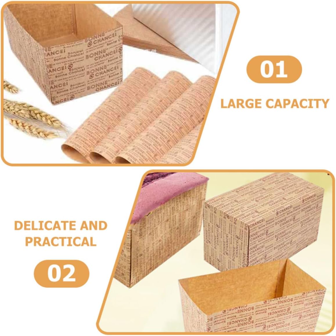 KALLORY Heat-resistant Bread Liners and Toast Papers, Non-stick Greaseproof Baking Cups for Loaf and Cake, 250g Parchment Paper with 50 Sheets, Suitable for Oven Baking and Toast Mold