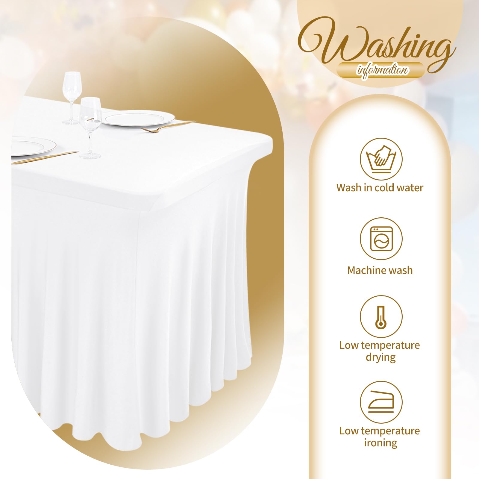 Teruntrue Spandex Tabelle Rock 8ft Stretch Tischabdeckung mit Rock, waschbar Tabelle Rock für 8ft Rectangle Tabelle für Hochzeit Geburtstag Party Ausstellungen Cocktail Bar (weiß)