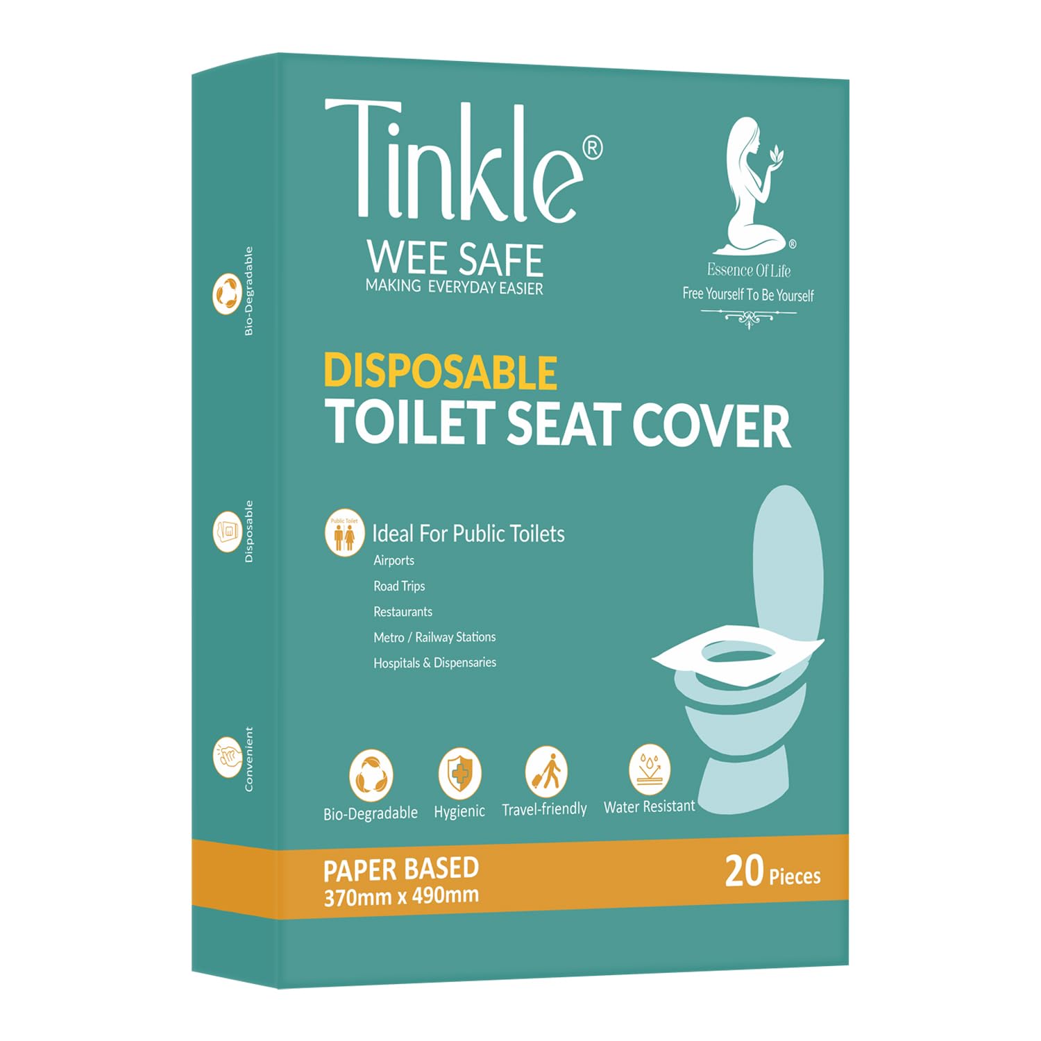 Tinkle Wee Safe Disposable Toilet Seat Covers | 20 Sheets | Water-Proof, Biodegradable | Protection Against Wetness & Germs on Public Toilets | No Direct Contact with Unhygienic Seat | Travel-Friendly