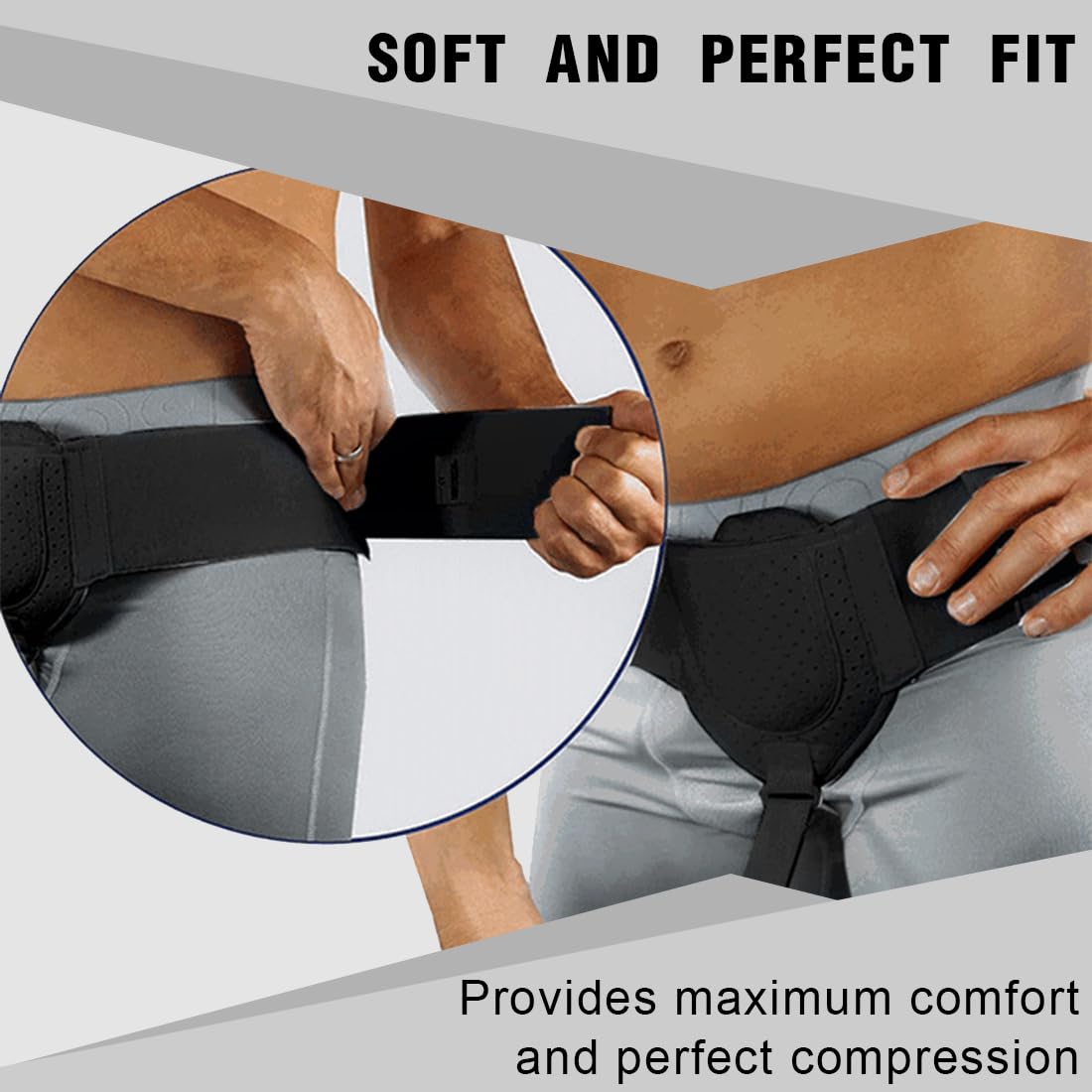 Ceinture herniaire pour homme et femme Ceinture herniaire réglable flexible Soutien herniaire Soulagement de la douleur avec coussinets de compression amovibles Hernie(Noir