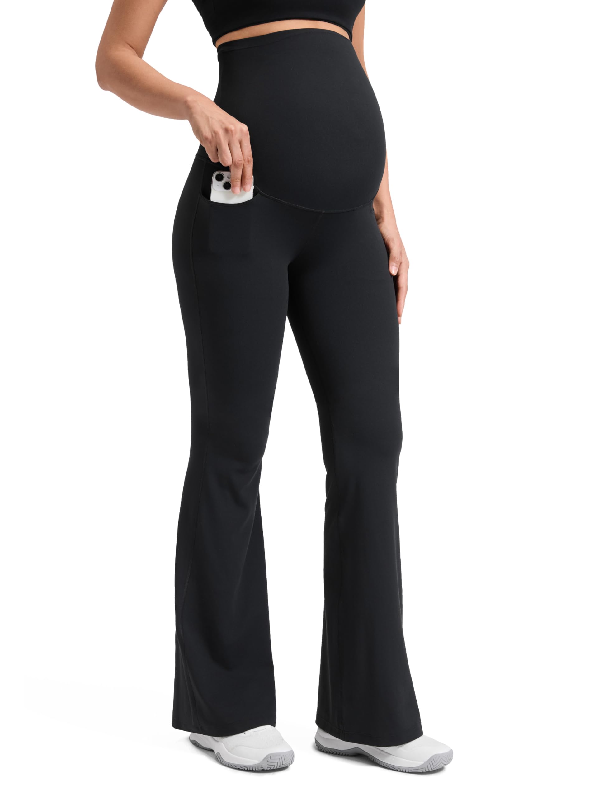 Butterluxe Maternity Flare Leggings Pockets 29'' - Workout Yoga Bootcut Pregnancy Womens Pants Over The Belly-image-43