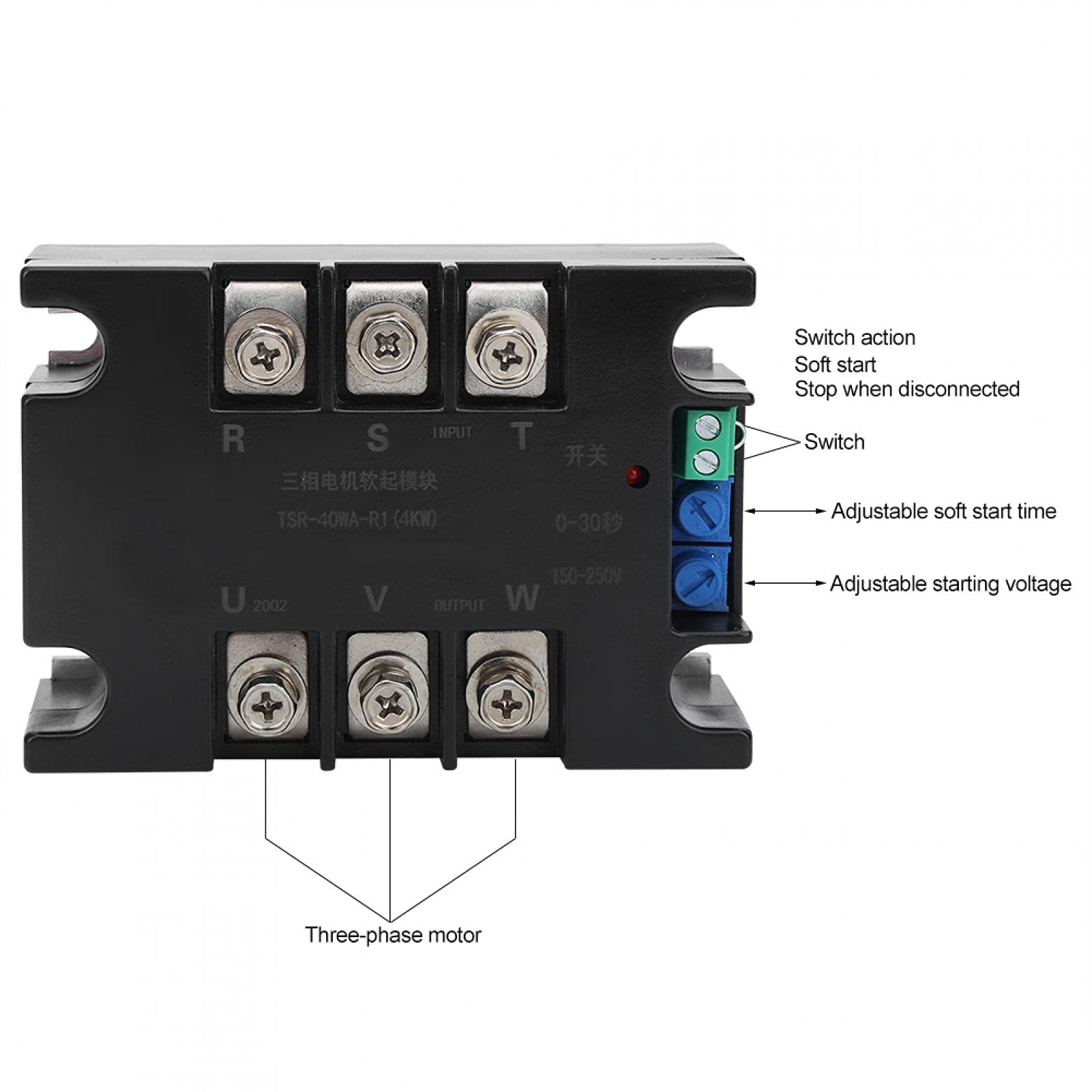 Modulo Avviamento Graduale Trifase per Motori Industriali con Dissipatore Alluminio - Soft Starter Controller per Trasportatori e Compressori con Protezione Sovraccarico e Avvio Morbido