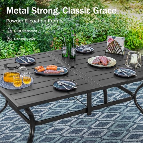 Image of PHI VILLA Patio Dining Set for 6, Swivel Chairs& Metal Table | 60 inch Rectangle Metal Steel Table&Swivel Wrought Iron Chairs with Cushions,Large Furniture Set for Patio, Deck, Porch, Yard