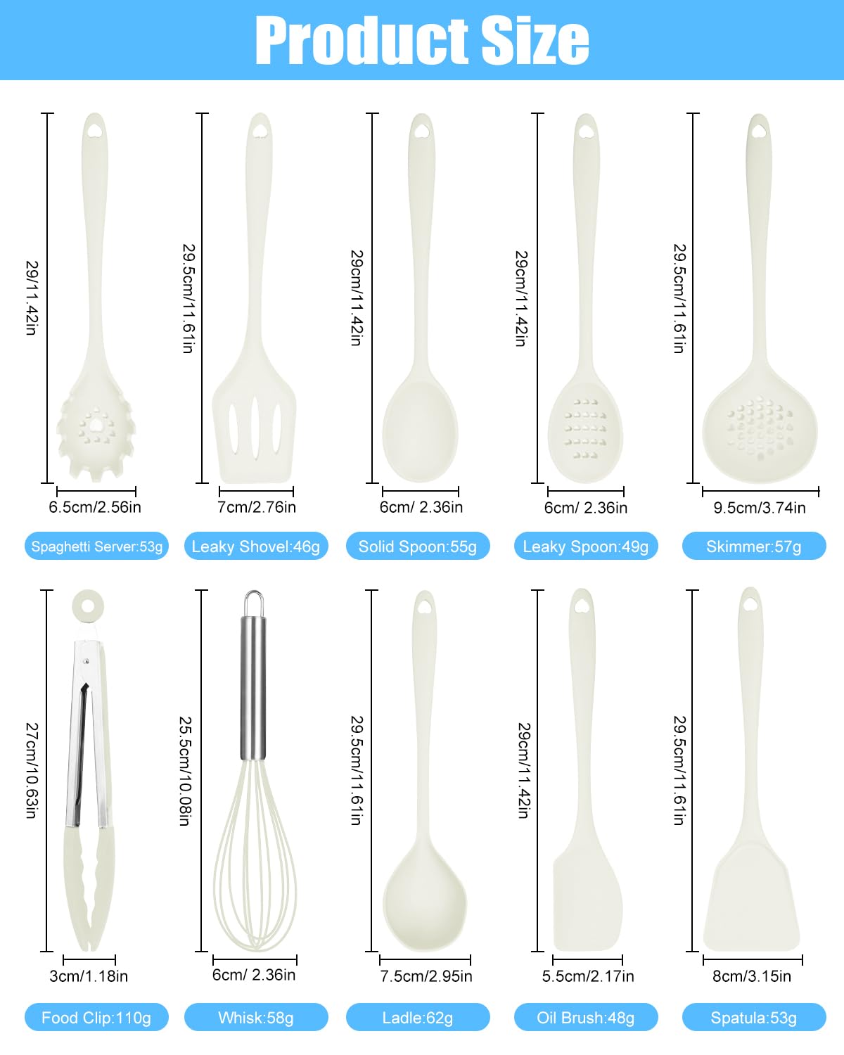18 Piezas Utensilios Cocina de Silicona, Resistente al Calor Antiadherente, Juego de Utensilios de Cocina de Silicona,Apto para lavavajillas (White)