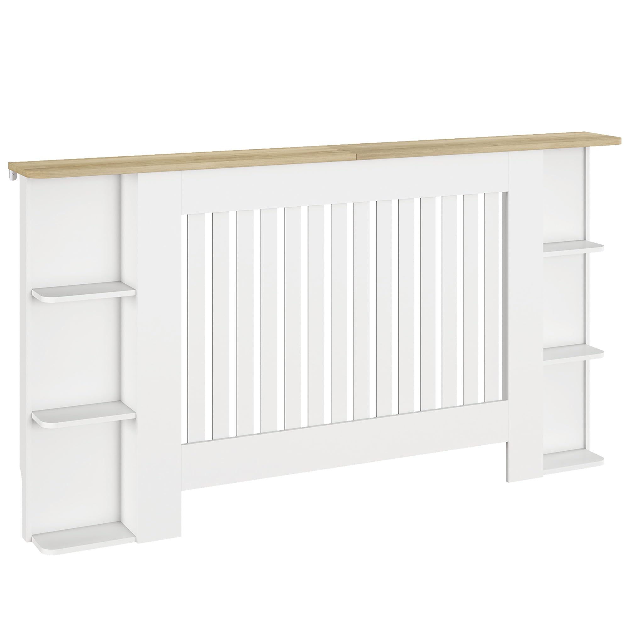 Bobobiy White Radiator Cover With Open Storage Shelves, Vertical Slatted Cabinet Shelf Heater Cover, (H: 83 / W: 152 / D: 19 Cm)