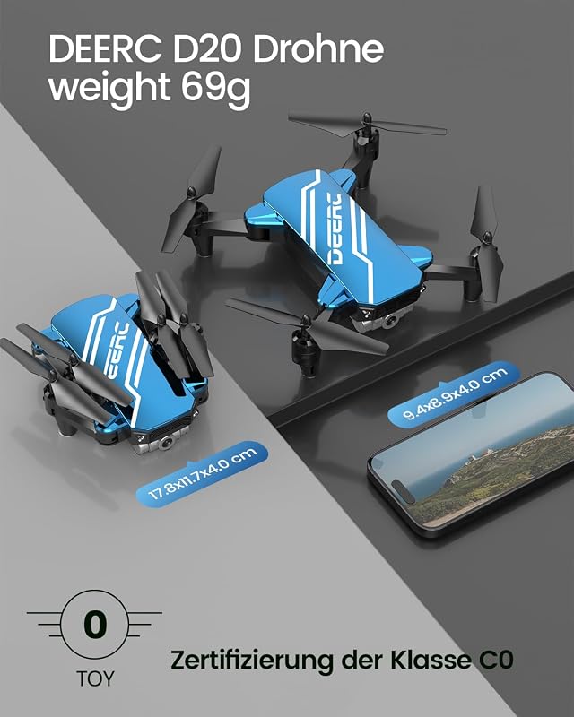 DEERC D20 Gyerek Drón 720P Kamerával, Mobiltelefon Irányítás, Magasságtartás, Fejnélküli Mód, 3D Flip Funkció, Kezdőknek Ajánlott Quadcopter