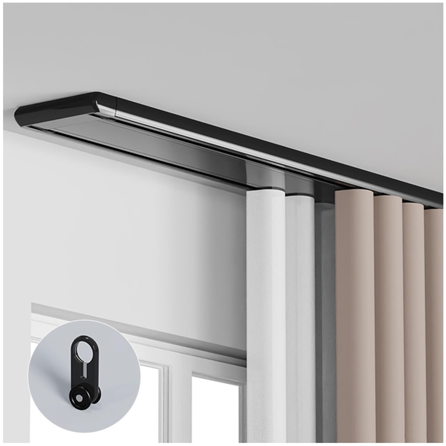 Double Curtain Track Aluminum Conjoined Silent Track Rails Ceiling Mount Sliding Curtains Tracks for Living Room Bedroom Room Room Divider,100cm-500cm Heavy Duty Curtains Rail(Black,450 cm)
