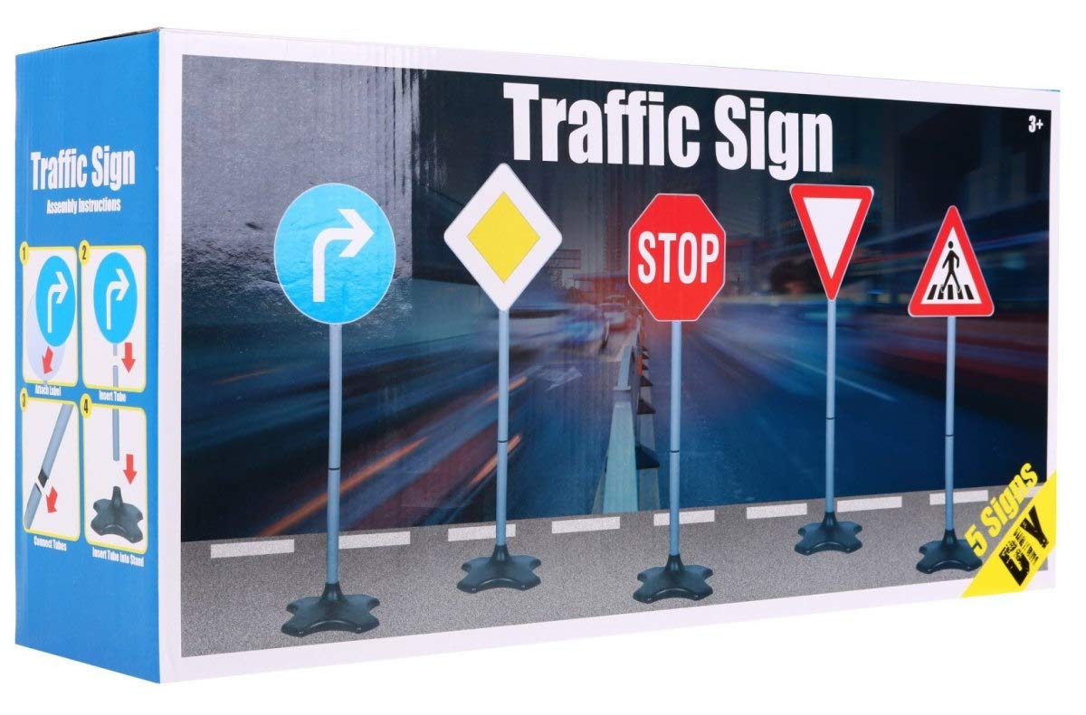 BSD Ensemble de Grands Panneaux de Signalisation pour Enfants, Jouet d'apprentissage du Trafic - 5 Panneaux de 80 cm de Hauteur