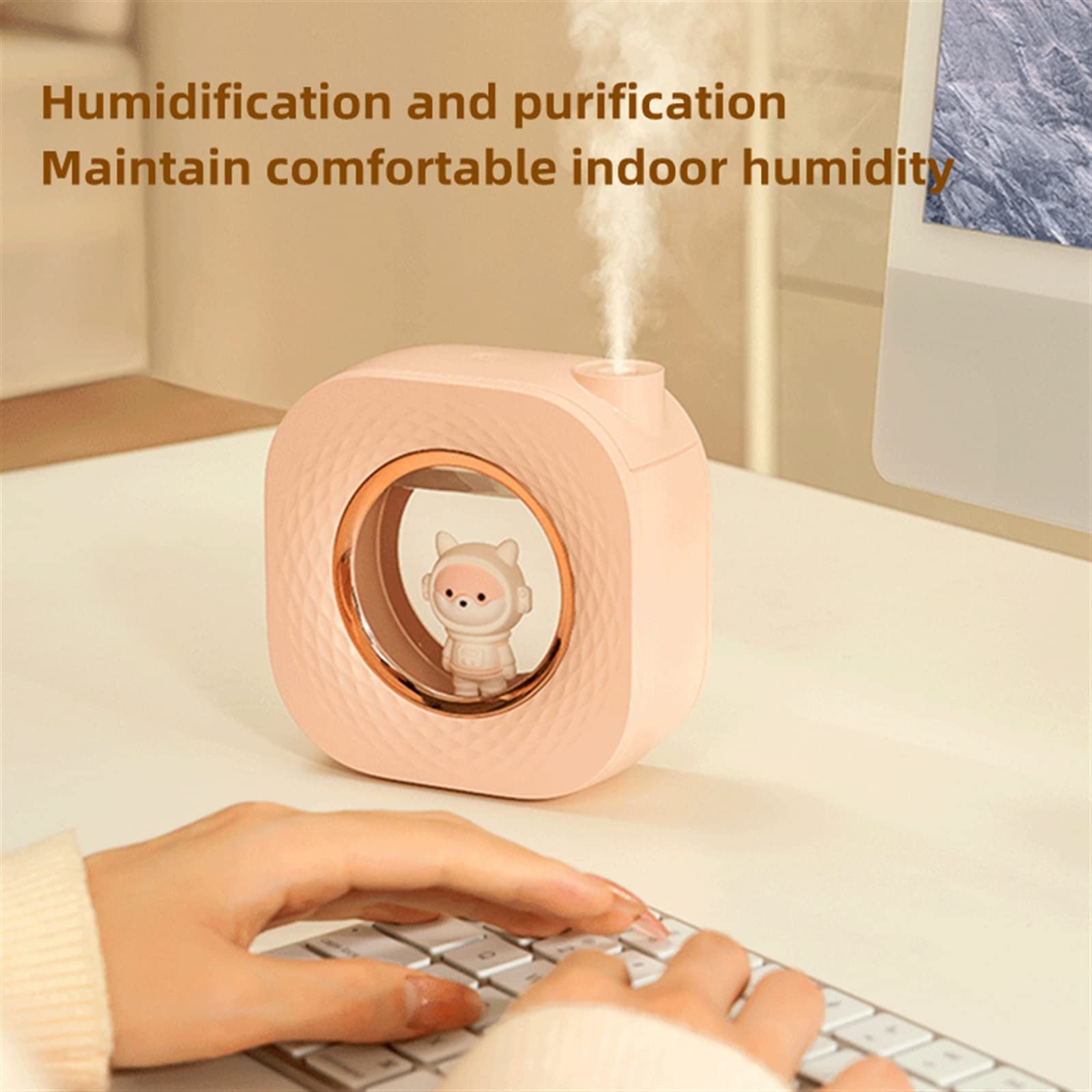 Humidificador Humidificador inalámbrico portátil, difusor de aceites esenciales aromáticos USB for el hogar, humidificador de aire con Perfume y fragancia Dormitorio(Pink)