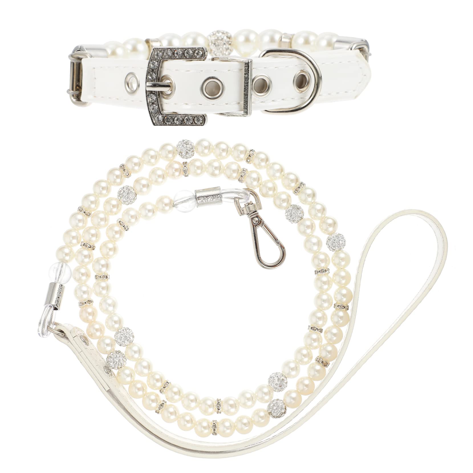 SOIMISS Collare per Cani in Pelle Pu con Perle Finte, Guinzaglio Flessibile Decorato, Set di 2 Articoli per Cuccioli, per Passeggiate e Regali di Natale