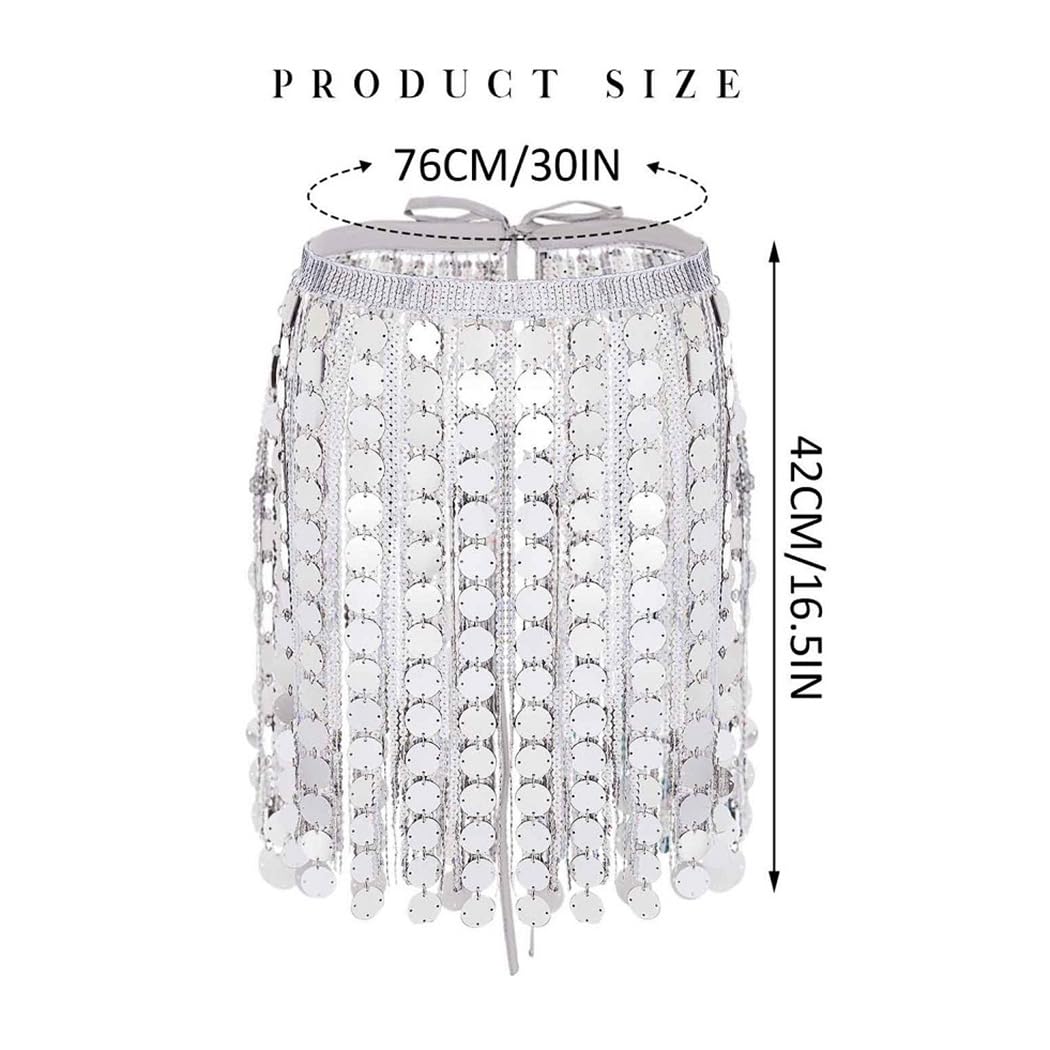 Festival Outfit Paillettenquaste Rock Silberne Silvester Fransenröcke Bauchtanz Hüfttuch Rave Costume Accessoires für Frauen