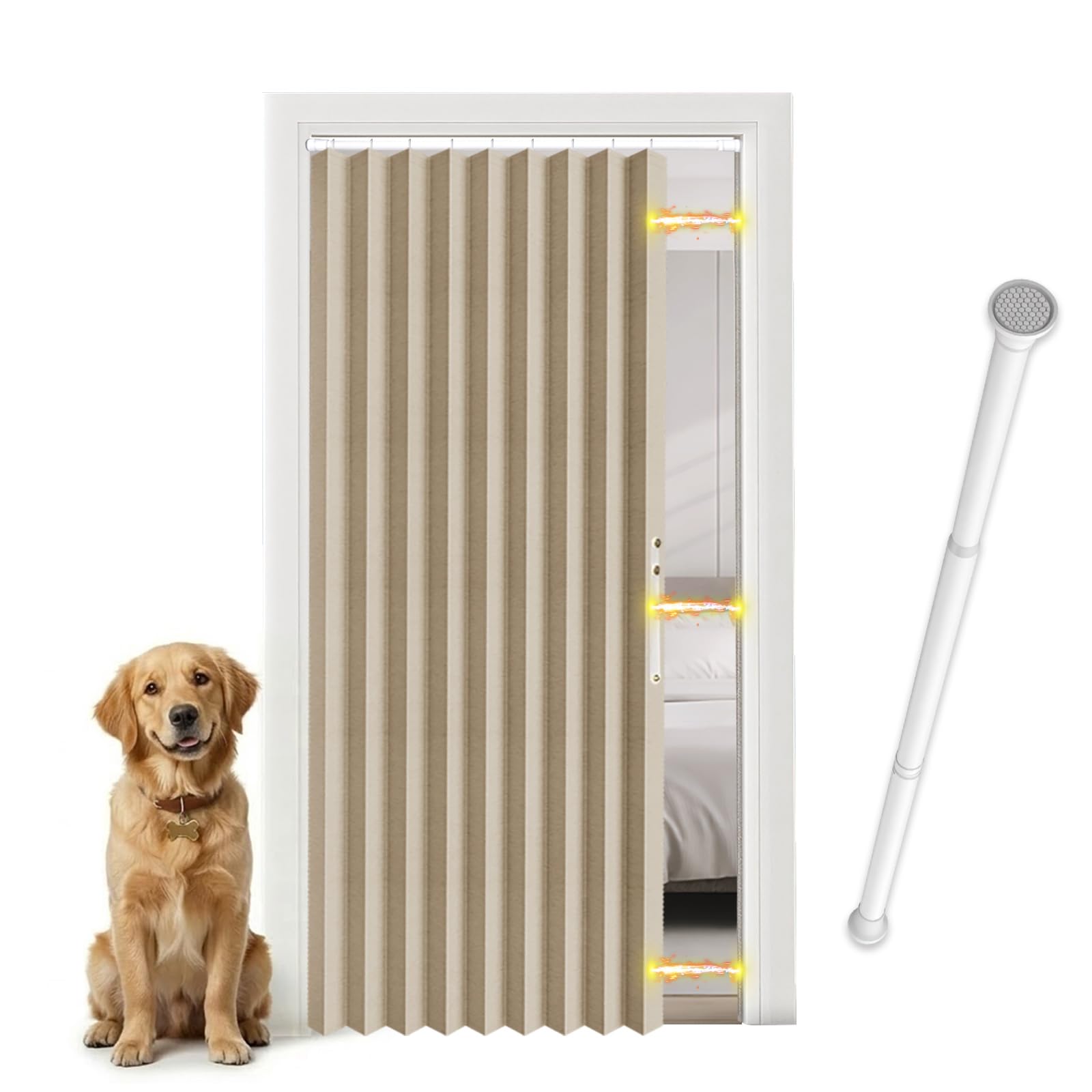 Jilron Rideau de porte opaque, avec barre, fermeture magnétique, facile à installer sans perçage, pour chambre à coucher, crème, 198 x 182 cm, 1 pièce
