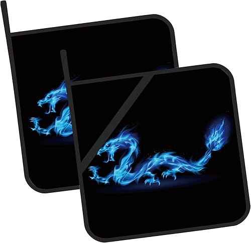 Juego de 2 agarraderas abstractas de dragón para cocina, resistentes al calor, para microondas, horno, horno, platos y barbacoas