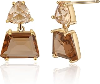 Elaximn Hypoallergenic Brown Amber Crystal Dangle Earrings for Women - Sensitive Skin Friendly Fashion Drops