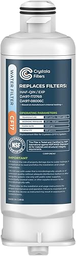 Crystala Filters DA97-17376B Filtro de agua de repuesto para refrigerador Samsung HAF-QIN, HAF-QINEXP, BRF365200APAA, DA97-08006C, RF23M8070SG,