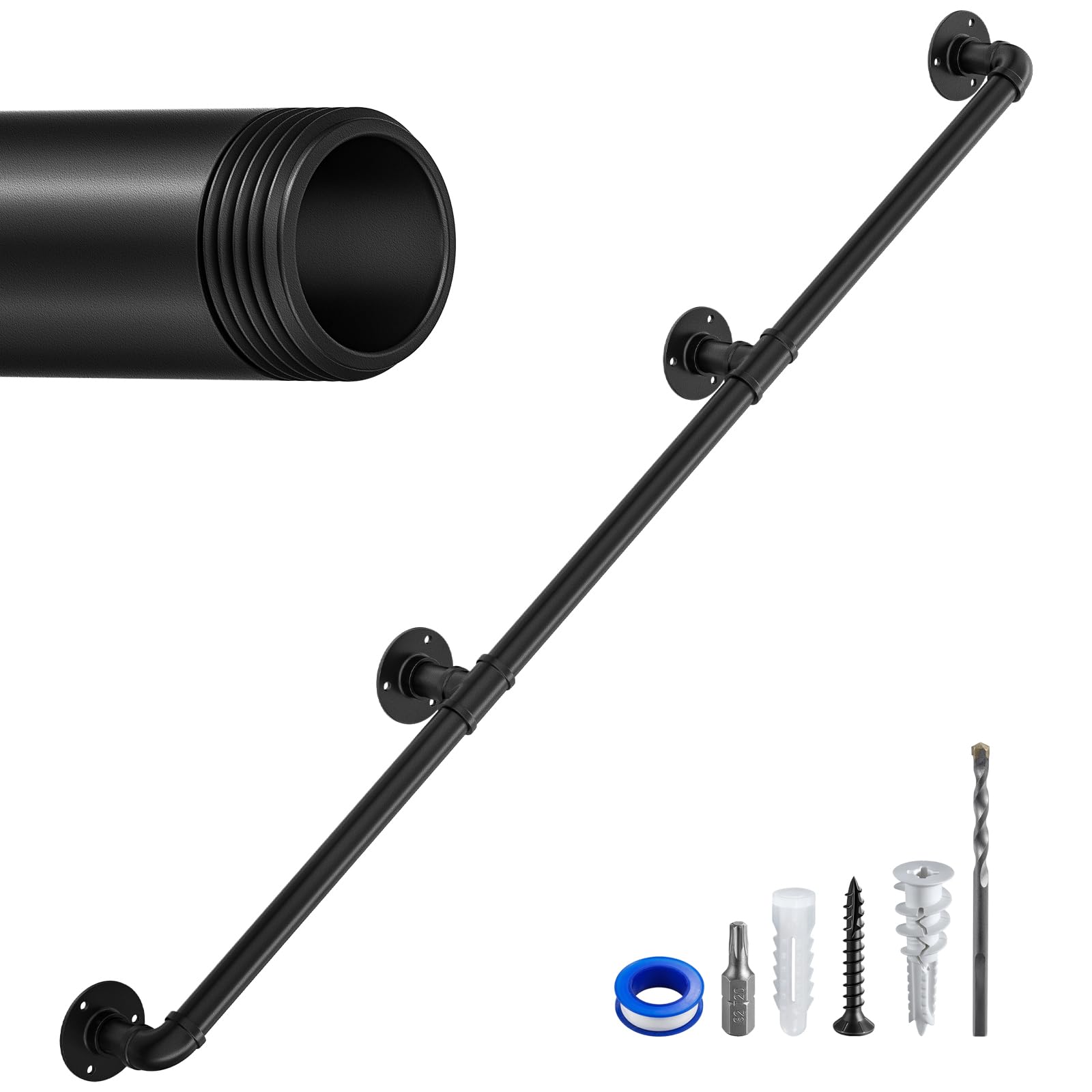 Staircase Handrails,Wall Hand Railing,Black,9FT