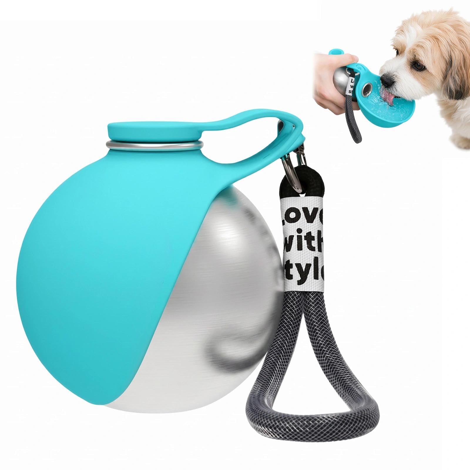 Portable Dog Water Bottle, 2-in-1 Travel Dispenser with Foldable Silicone Bowl, 285ml, Leak-Proof Cup for Walking, Hiking and Outdoor Use, Ideal for Small Dogs